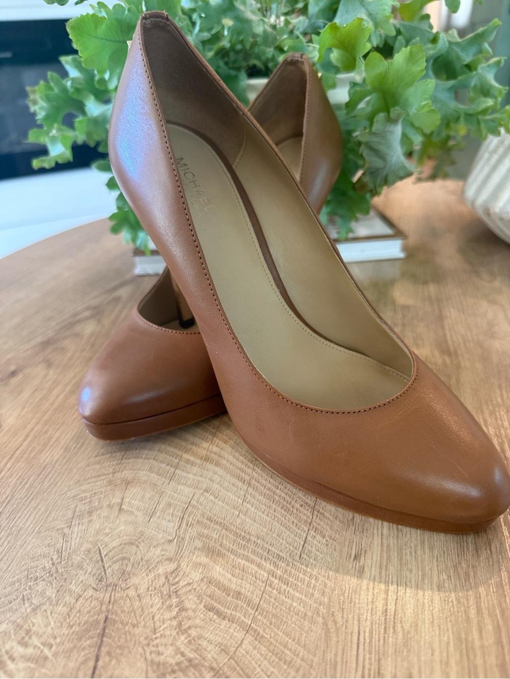 Michael Kors Cognac Leather Pointed-Toe Heels